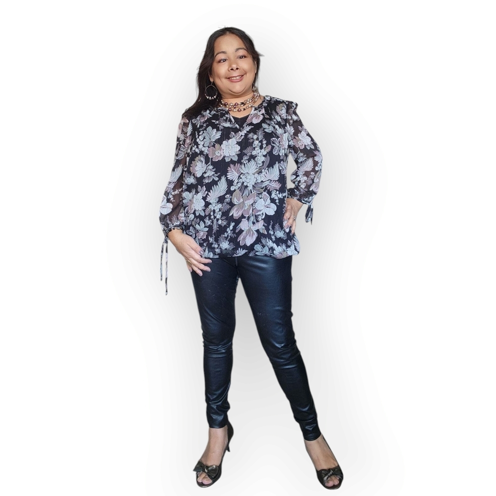 Tamera H Floral Blouse in Black and Gray Womens Size Large - Picture 12 of 14